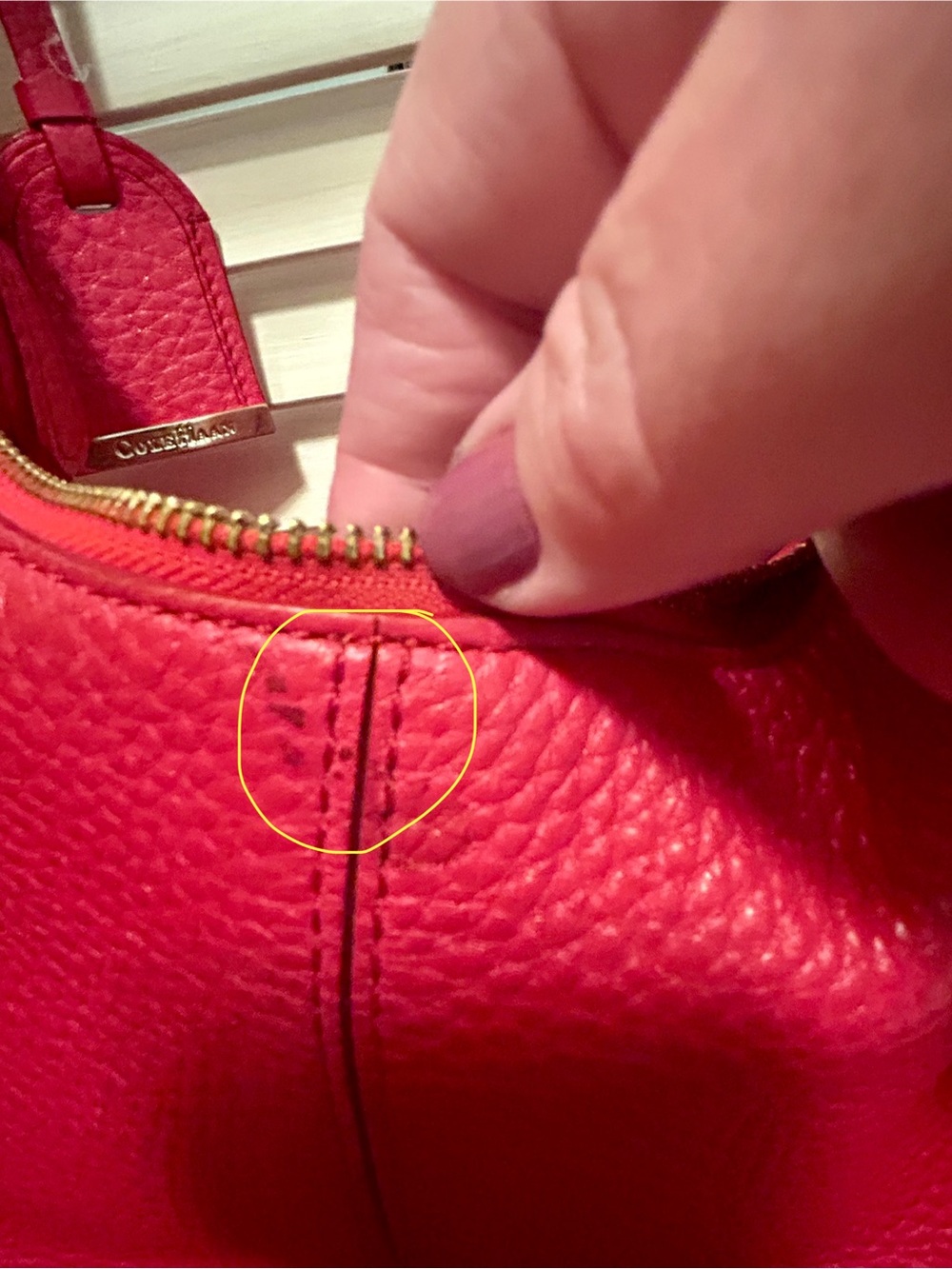 Cole Haan Red Pebbled Leather Hobo Shoulder Bag - Picture 6 of 7